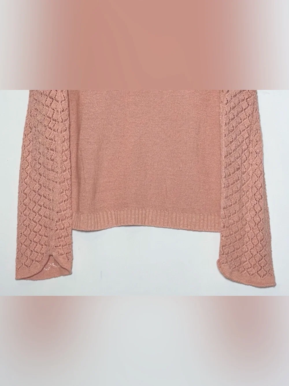 Sundance Pink Linen Blend Open-Knit Bell Sleeve Sweater Top, Size Medium